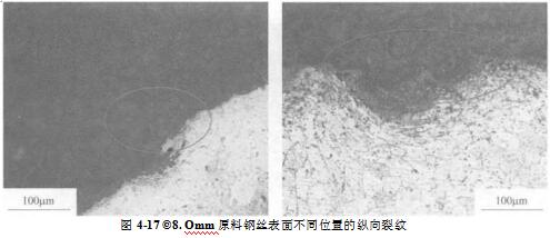 图4-17 ?8. Omm原料钢丝表面不同位置的纵向裂纹